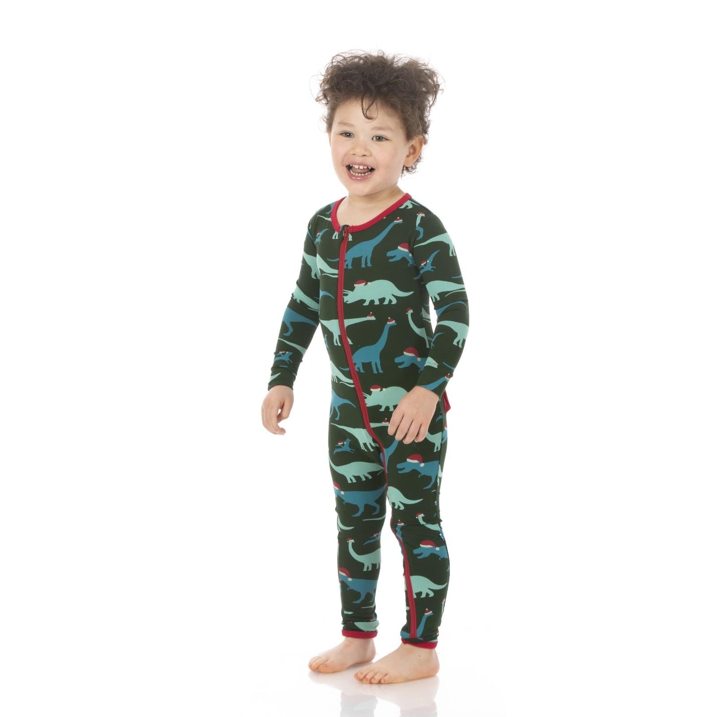 Print Coverall with Zipper in Santa Dinos
