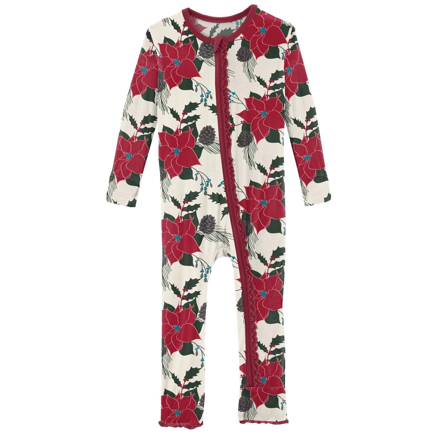 Print Muffin Ruffle Coverall with Zipper in Christmas Floral