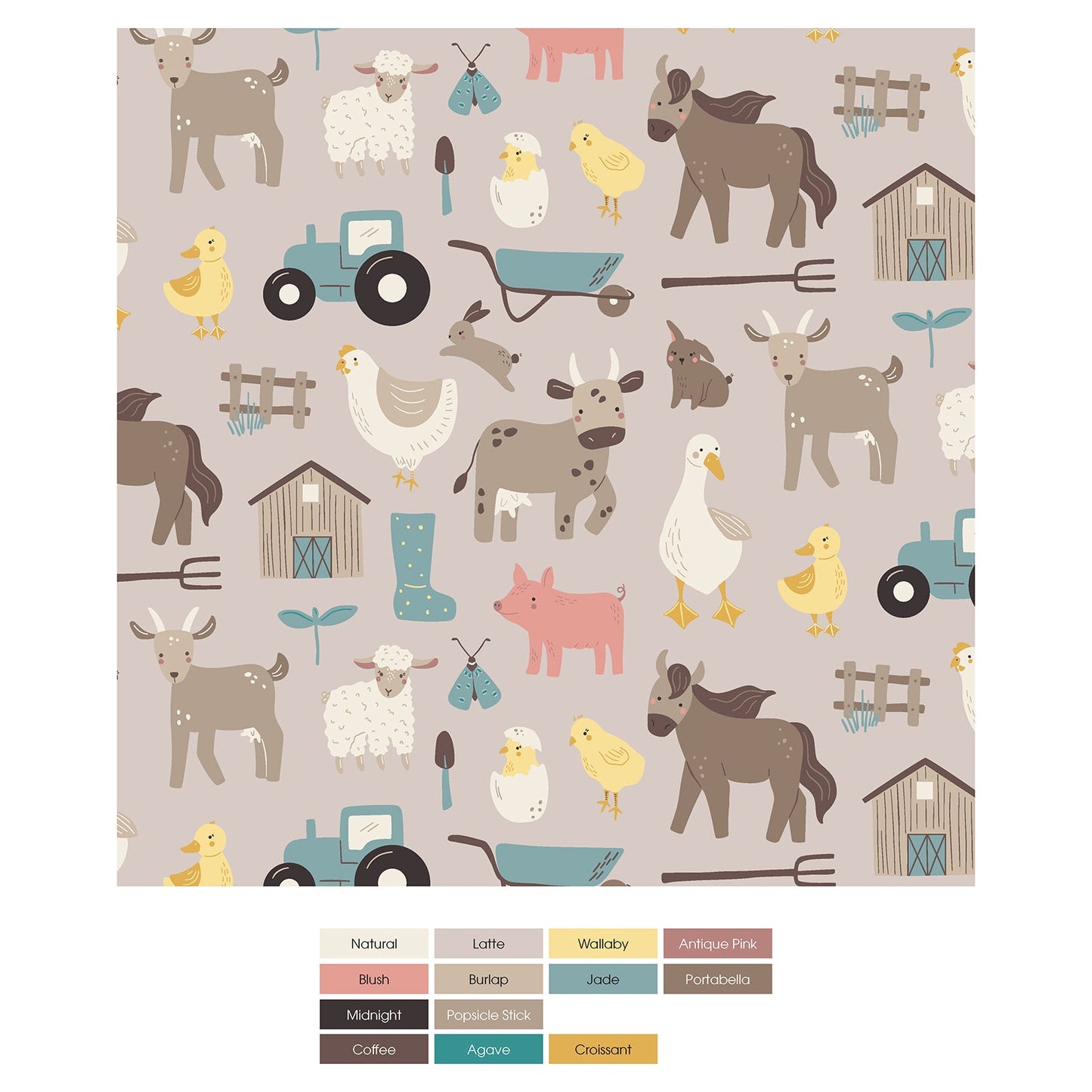 Print Coverall with 2 Way Zipper in Latte Morning on the Farm