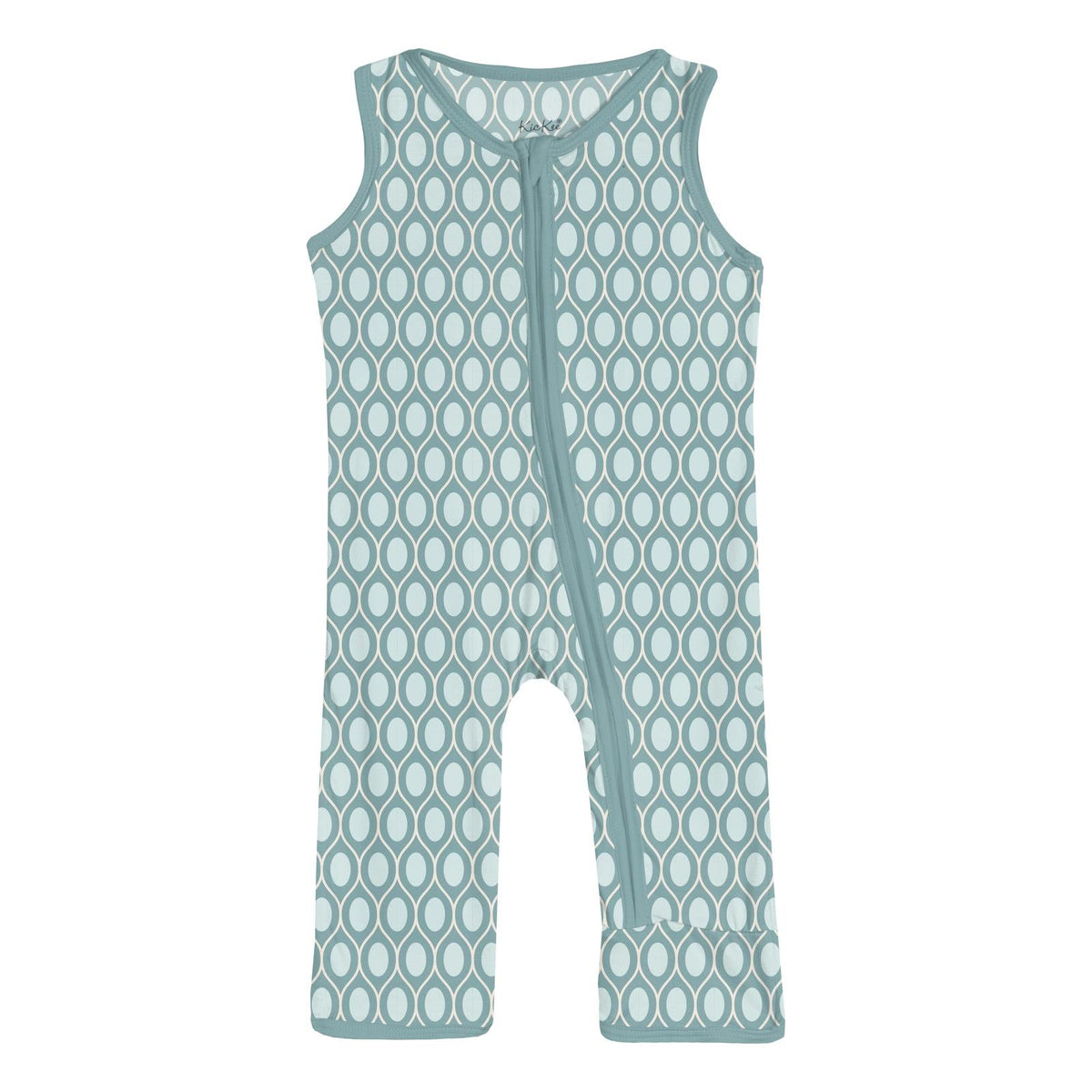 Print Finn Zip Tank Romper in Jade Wavy Lattice