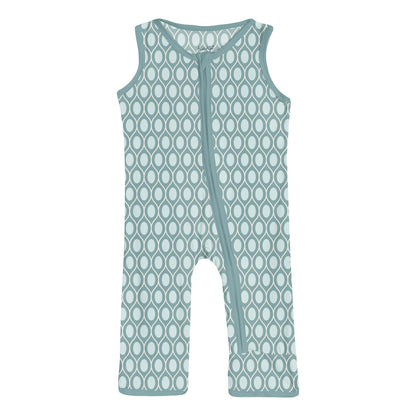 Print Finn Zip Tank Romper in Jade Wavy Lattice