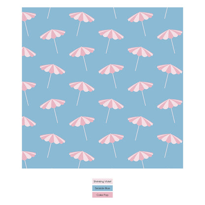 Print Coverall with 2 Way Zipper in Seaside Blue Beach Umbrellas