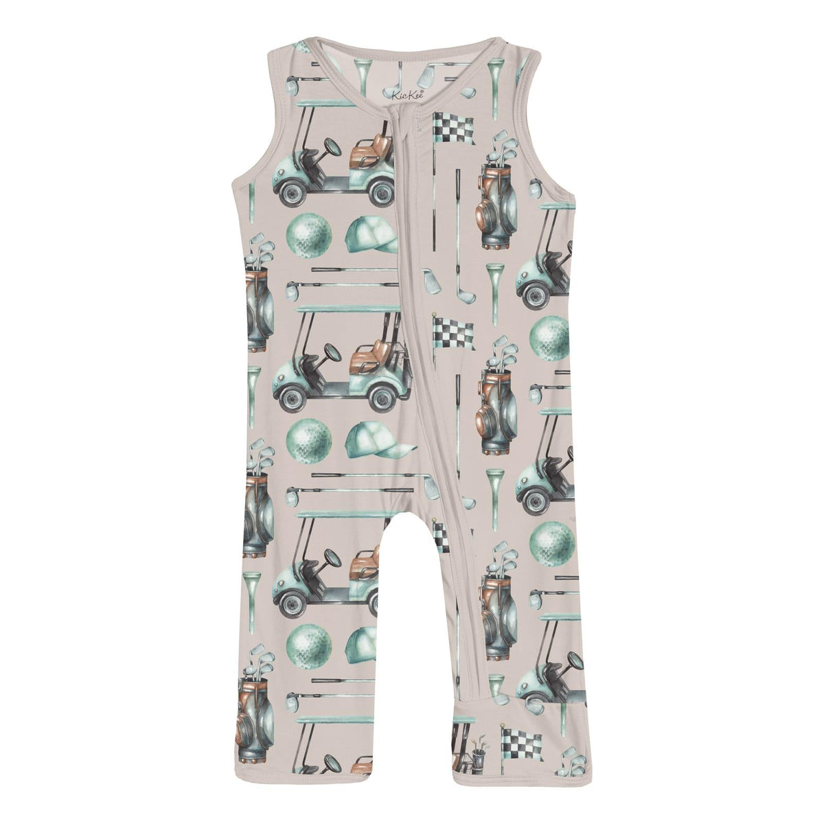 Print Finn Zip Tank Romper in Latte Golf