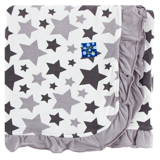 Print Ruffle Stroller Blanket in Feather/Rain Stars