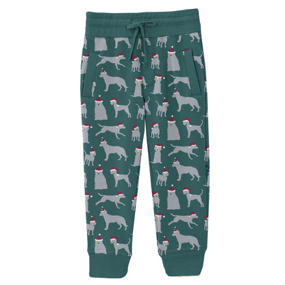 Print Fleece Joggers in Cedar Santa Dogs