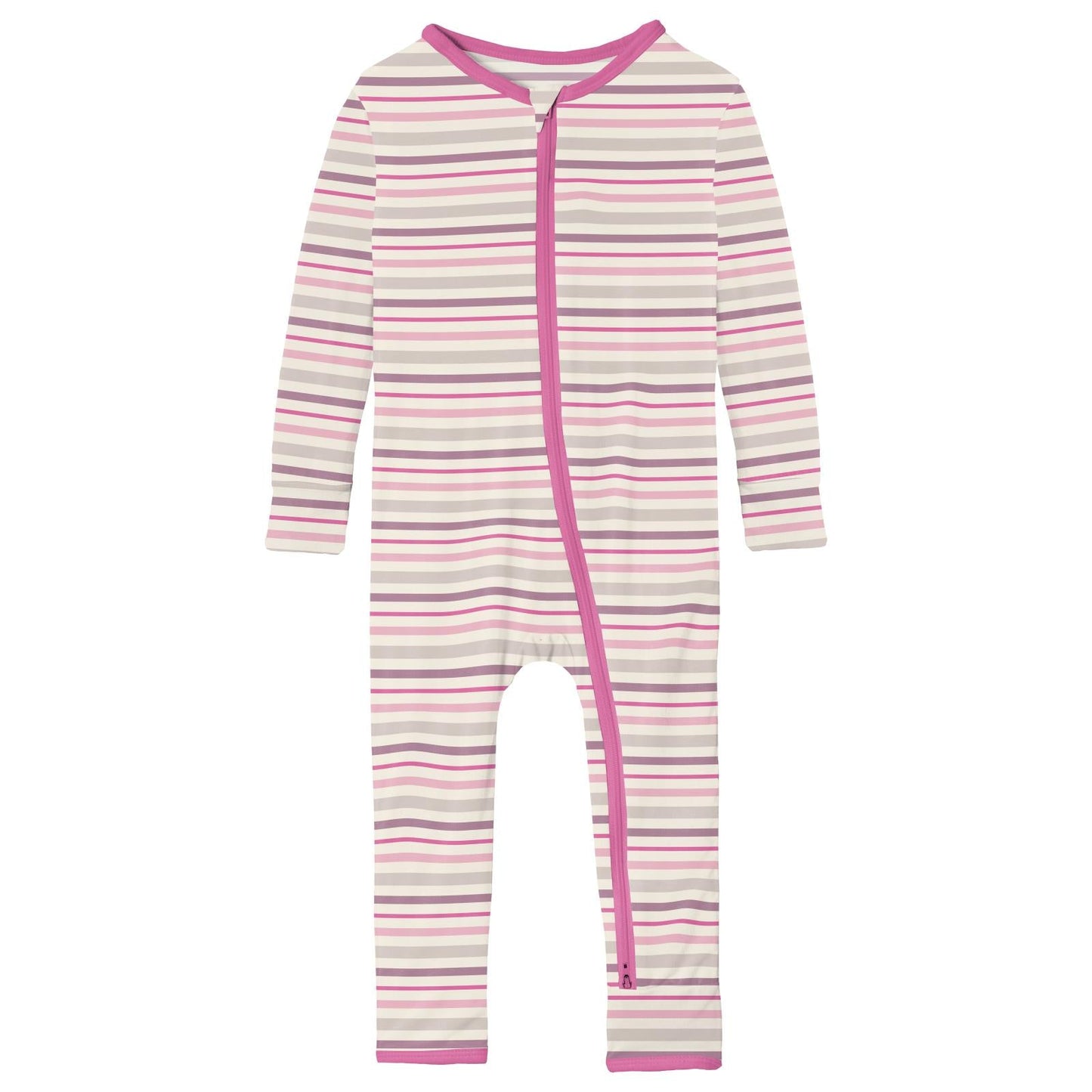 Print Coverall with 2 Way Zipper in Whimsical Stripe