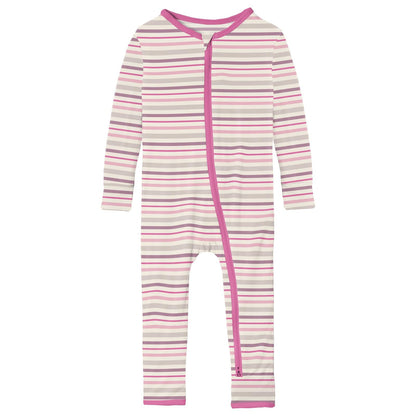 Print Coverall with 2 Way Zipper in Whimsical Stripe