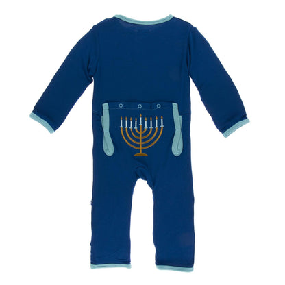 Holiday Applique Coverall in Navy Menorah