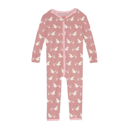Print Convertible Sleeper with Zipper in Blush Stork