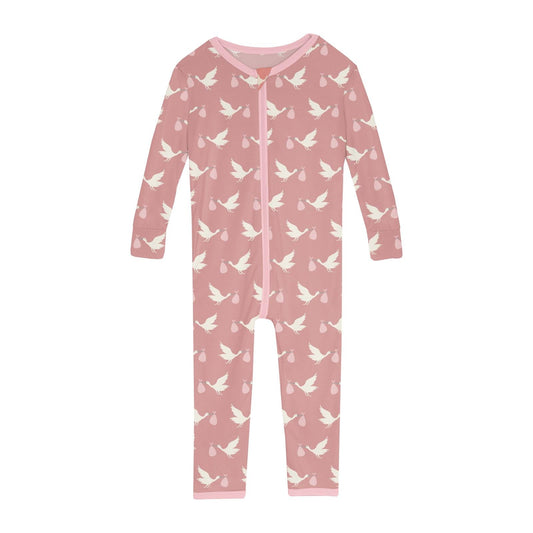 Print Convertible Sleeper with Zipper in Blush Stork