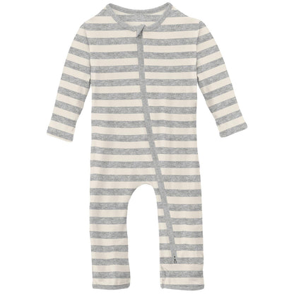 Print Coverall with 2 Way Zipper in Heathered Mist Sweet Stripe
