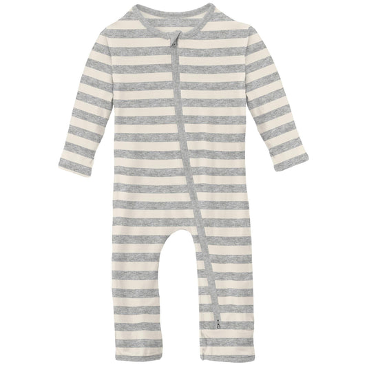 Print Coverall with 2 Way Zipper in Heathered Mist Sweet Stripe