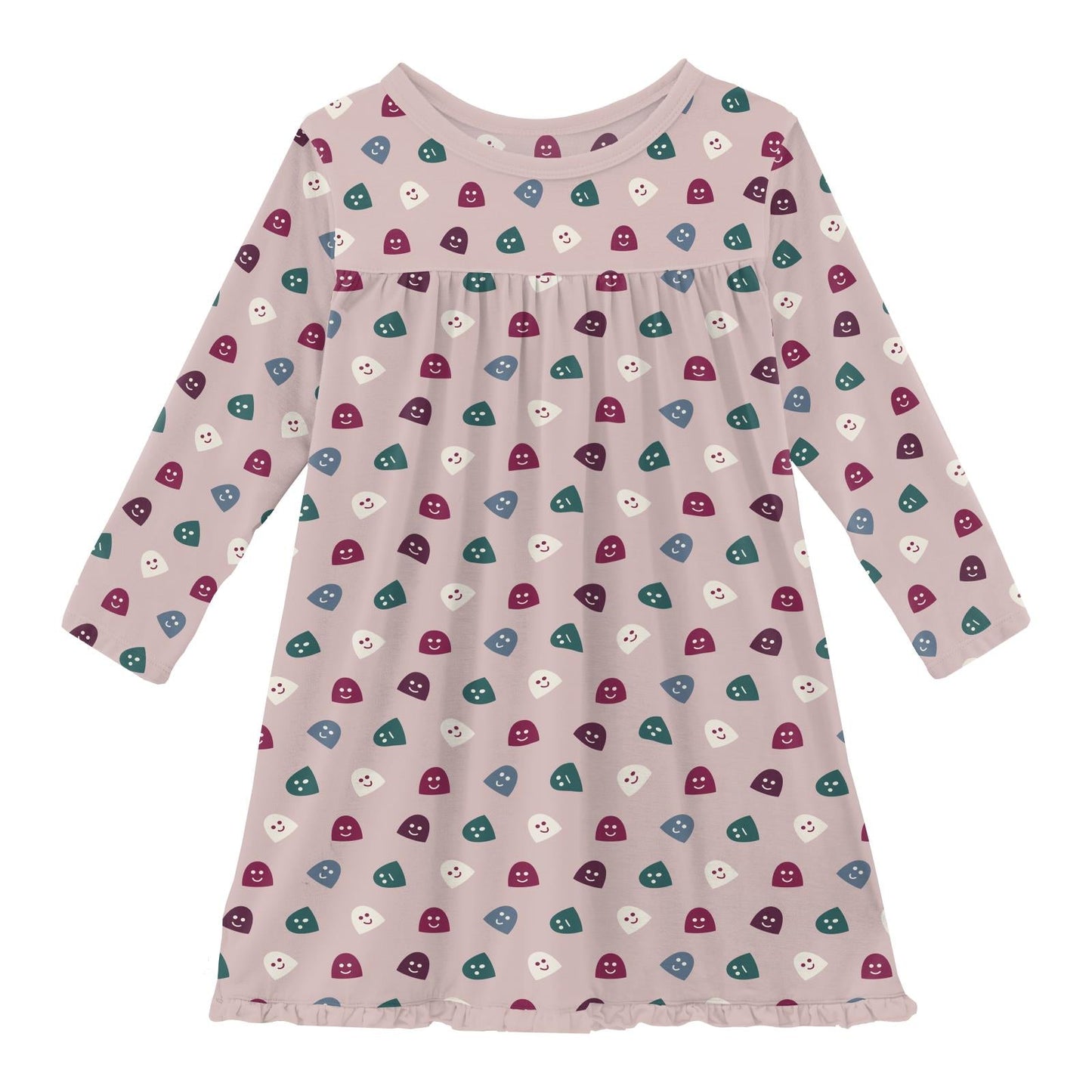 Print Long Sleeve Swing Dress in Baby Rose Happy Gumdrops