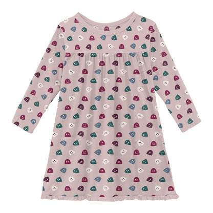 Print Long Sleeve Swing Dress in Baby Rose Happy Gumdrops