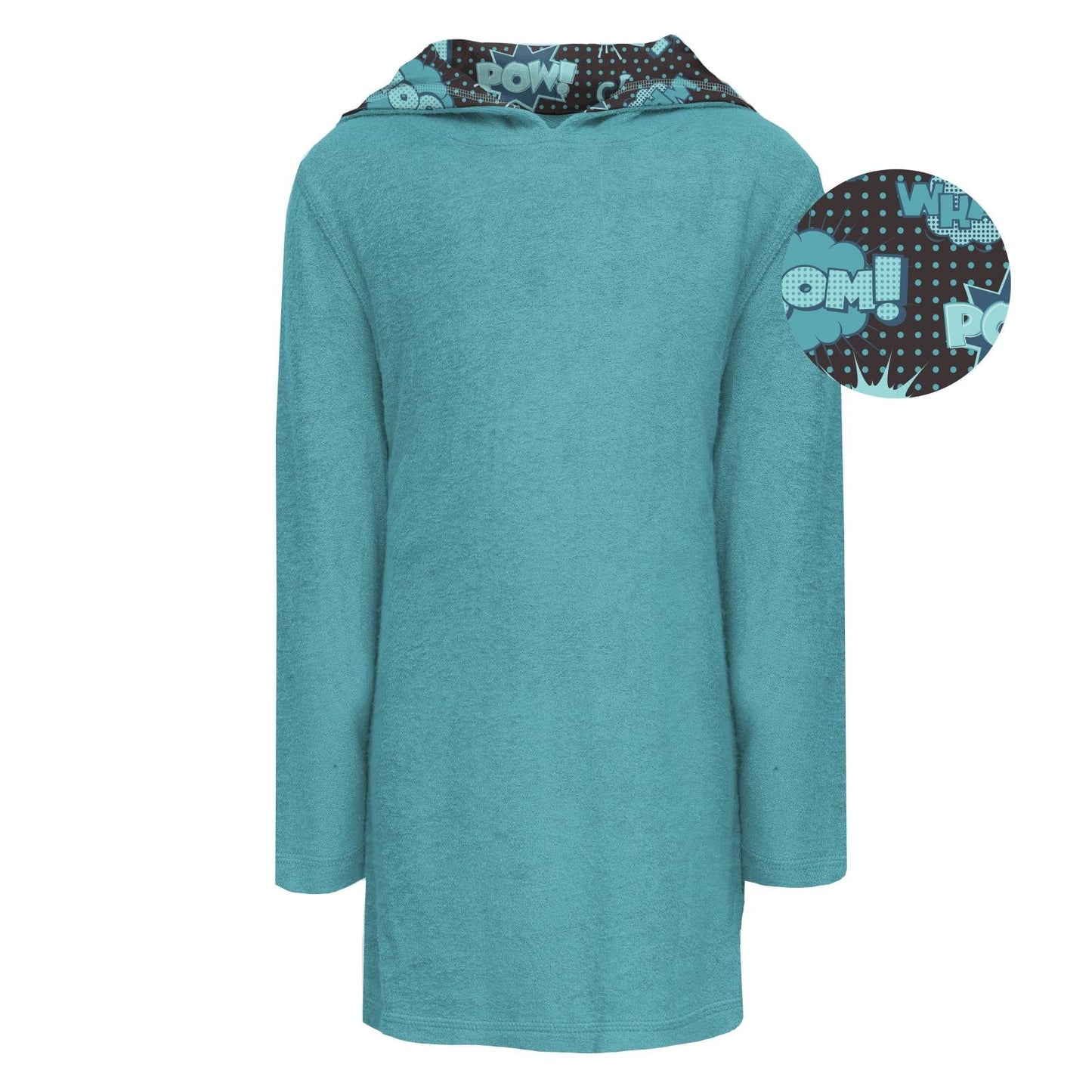 Terry Pull-over After Swim Robe with Lined Hood in Summer Sky with Midnight Comic Onomatopoeia