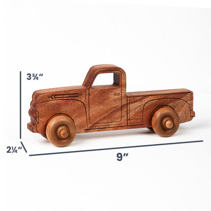 Montessori Educational 9" Natural Wooden Pickup Truck for Toddlers 1–3 | Eco-Friendly Mahogany Wood Toy | Made in the USA 🇺🇸