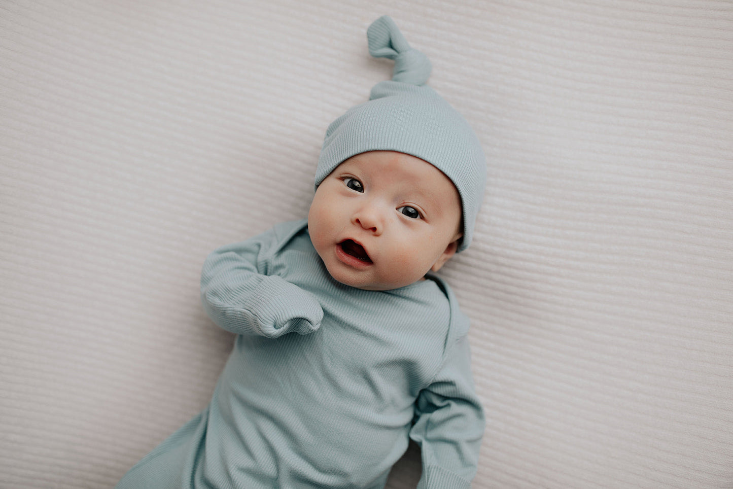 Blue Bird Ribbed Knotted Newborn Gown