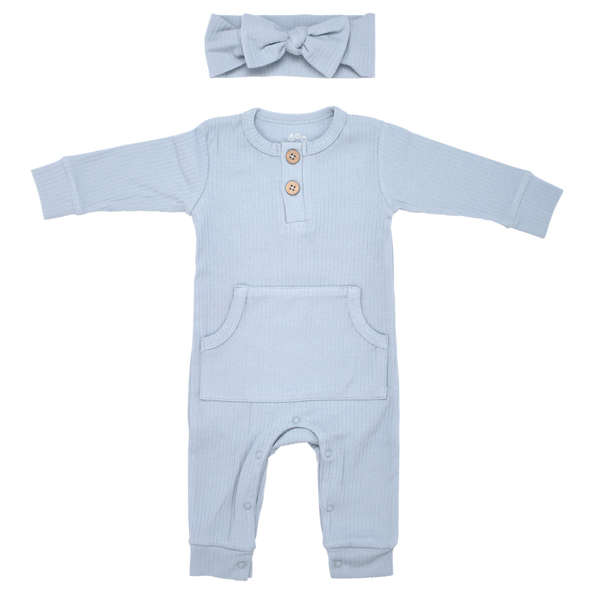Blissful Blue Baby Ribbed Playsuit with pockets