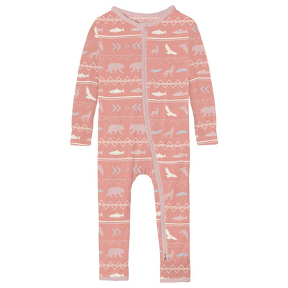 Print Coverall with 2 Way Zipper in Blush Native Tribal Lore
