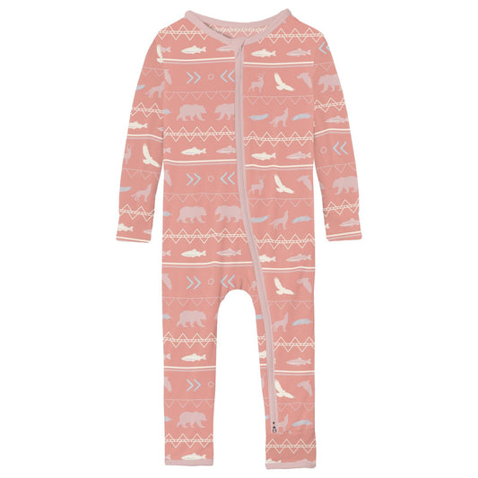 Print Coverall with 2 Way Zipper in Blush Native Tribal Lore