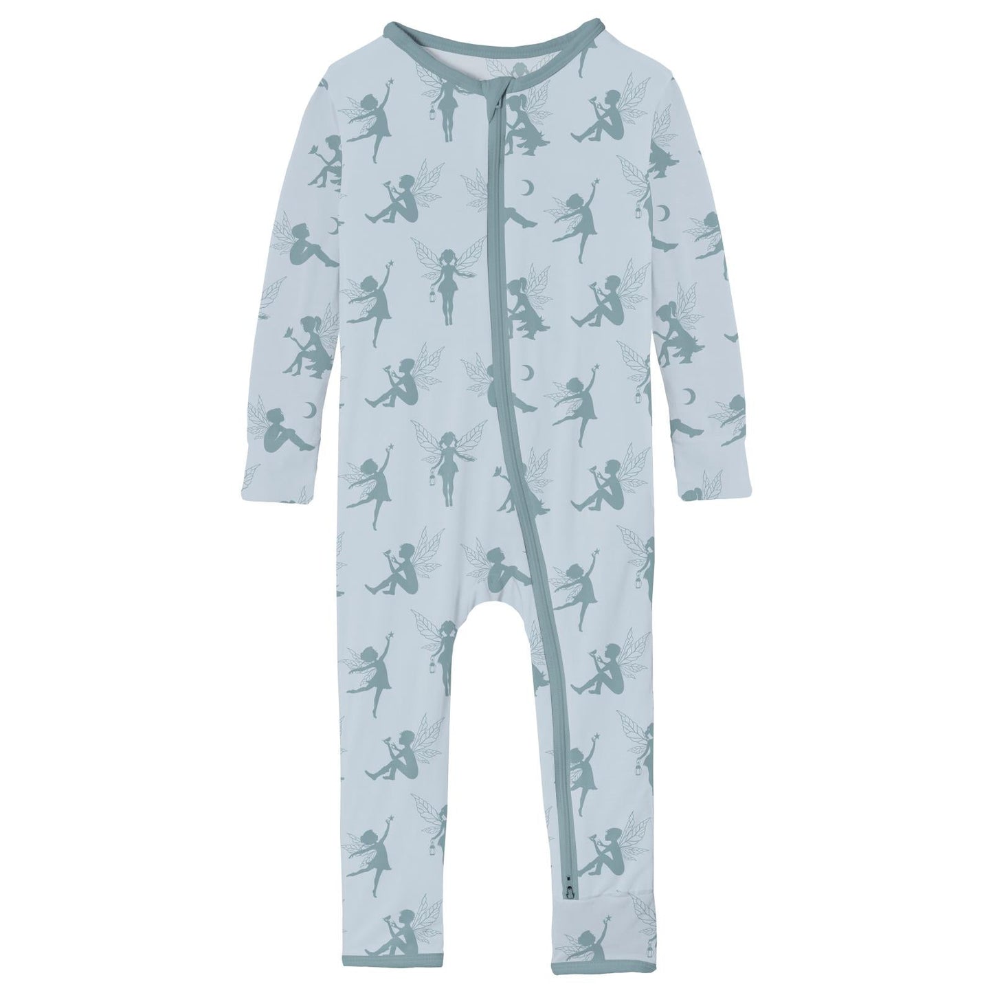 Print Coverall with 2 Way Zipper in Illusion Blue Forest Fairies