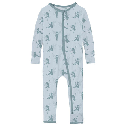 Print Coverall with 2 Way Zipper in Illusion Blue Forest Fairies