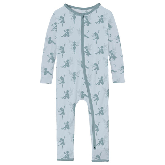 Print Coverall with 2 Way Zipper in Illusion Blue Forest Fairies