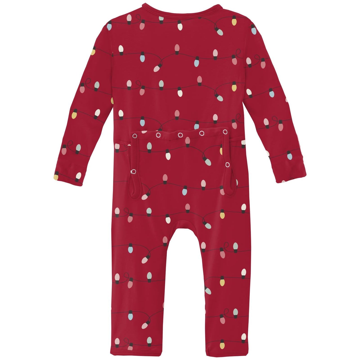 Print Coverall with 2 Way Zipper in Crimson Holiday Lights