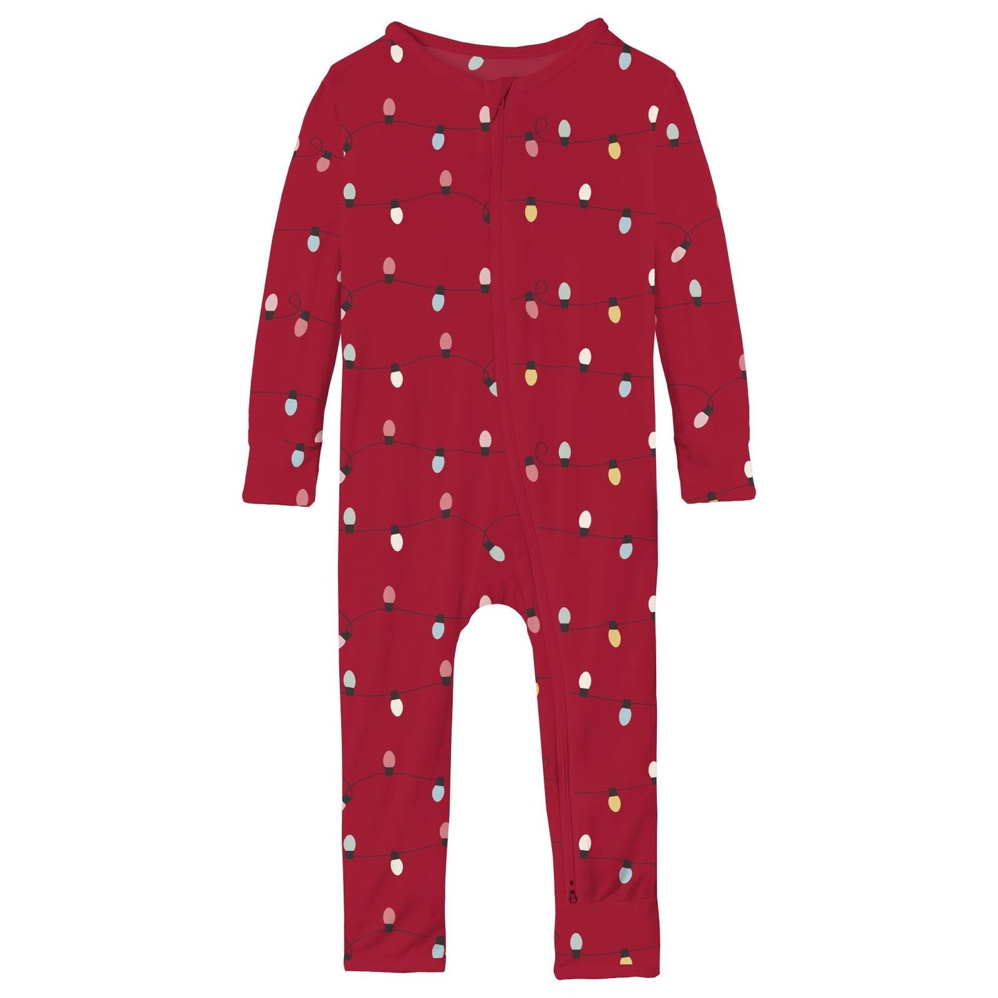 Print Coverall with 2 Way Zipper in Crimson Holiday Lights