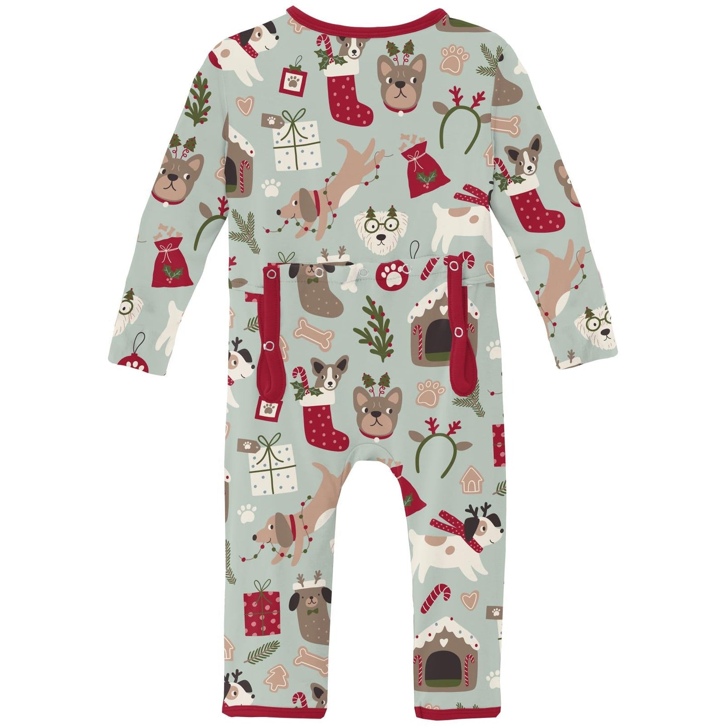 Print Coverall with 2 Way Zipper in Aloe Christmas Dogs