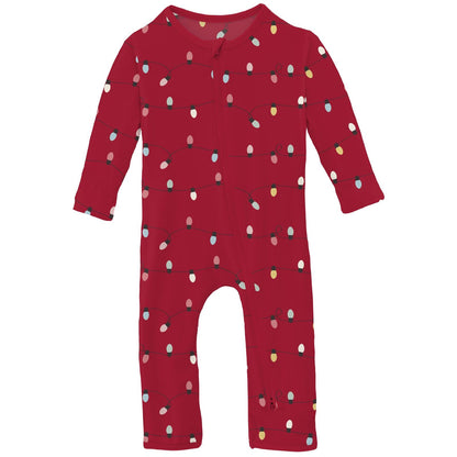 Print Coverall with 2 Way Zipper in Crimson Holiday Lights