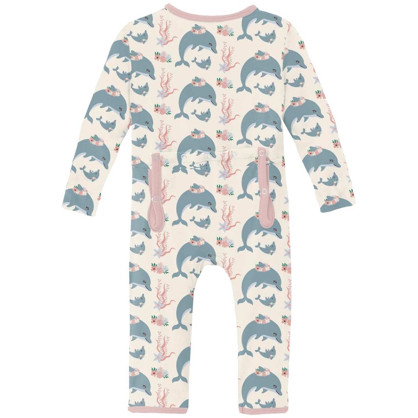 Print Coverall with 2 Way Zipper in Natural Dolphins