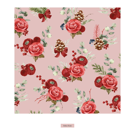 Print 3/4 Sleeve Babydoll Outfit Set in Baby Rose Holiday Floral