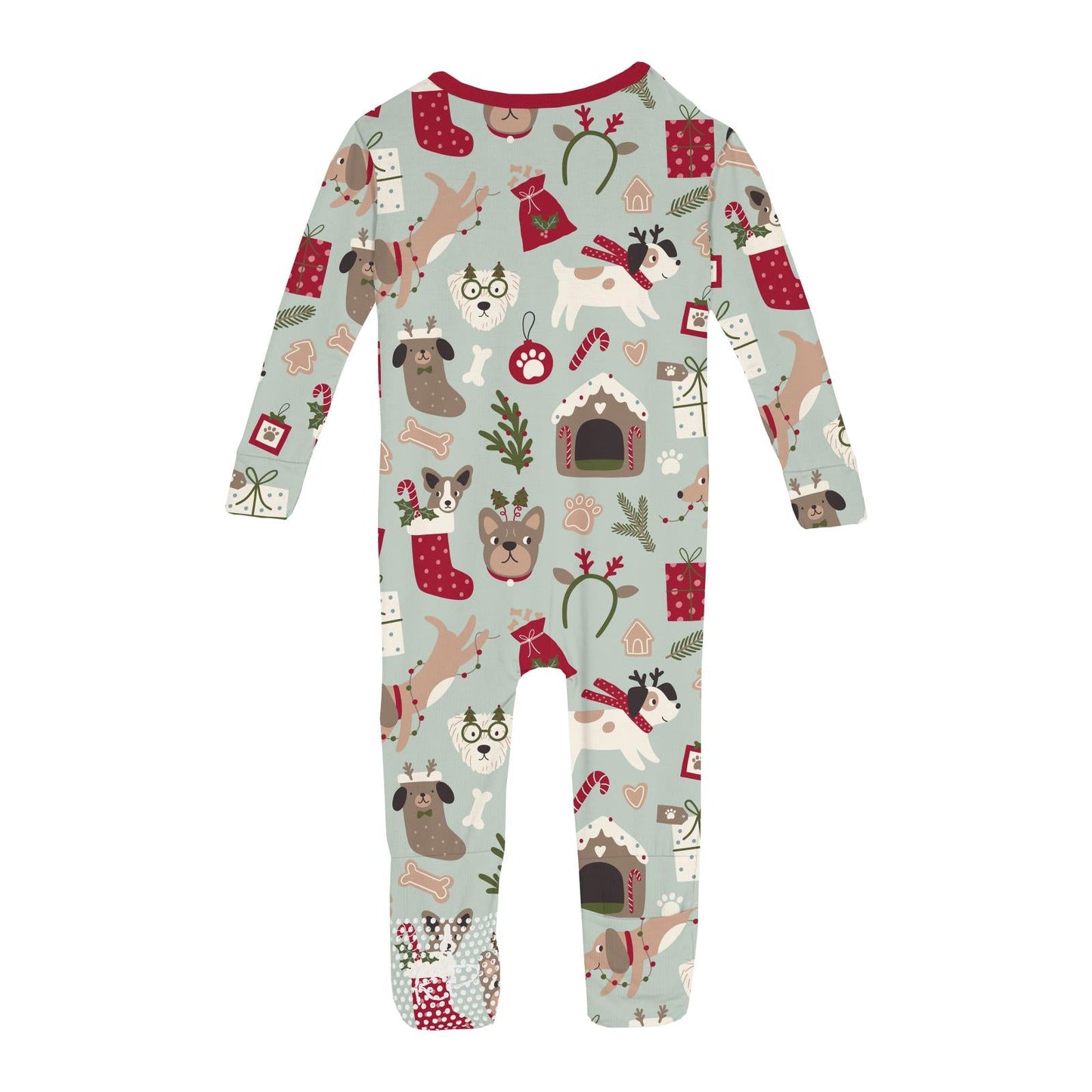 Print Convertible Coverall in Aloe Christmas Dogs