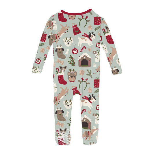 Print Convertible Coverall in Aloe Christmas Dogs
