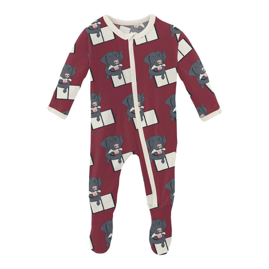 Print Footie with Zipper in Wild Strawberry Dog Ate My Homework