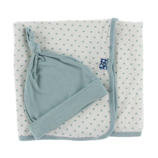 Swaddling Blanket and Knot Hat Set in Tiny Stars