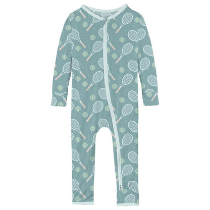 Print Coverall with 2 Way Zipper in Jade Tennis