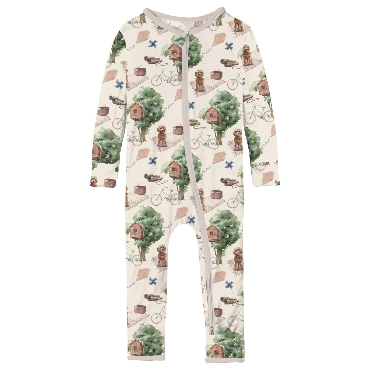 Print Coverall with 2 Way Zipper in Natural Tree House