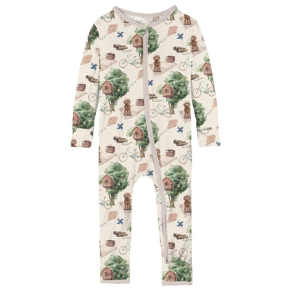 Print Coverall with 2 Way Zipper in Natural Tree House