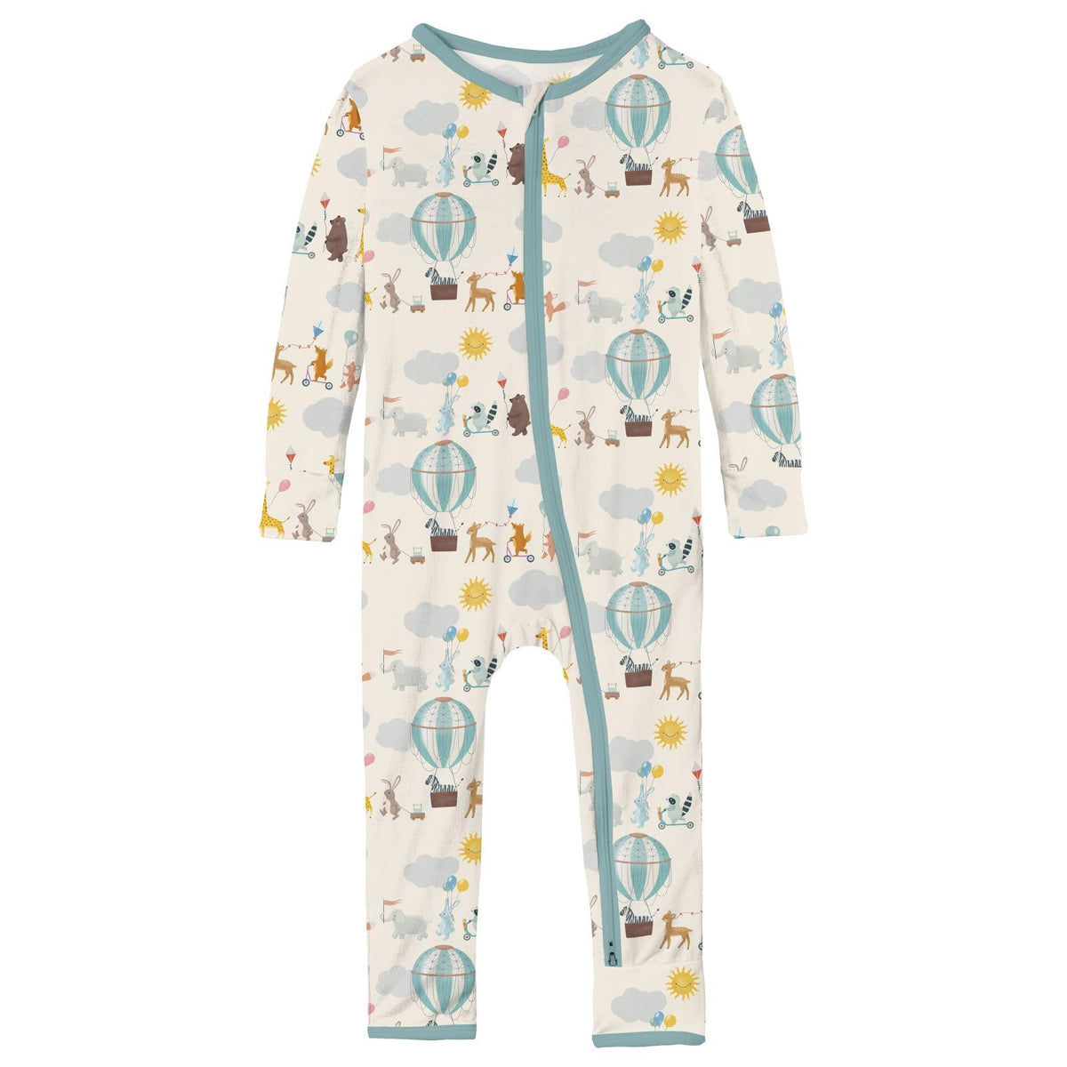 Print Coverall with 2 Way Zipper in Natural Animal Parade
