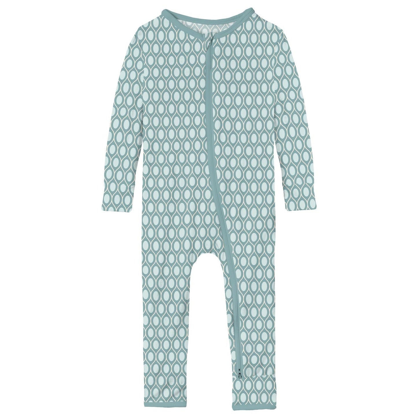 Print Coverall with 2 Way Zipper in Jade Wavy Lattice
