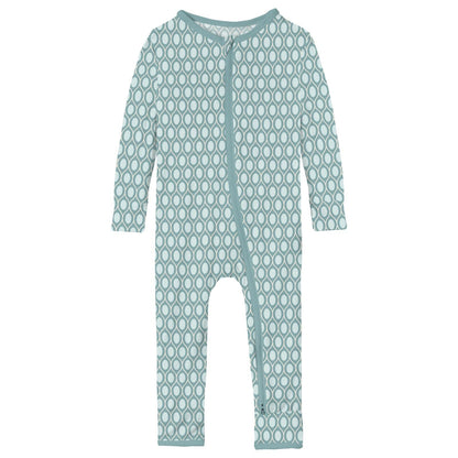 Print Coverall with 2 Way Zipper in Jade Wavy Lattice