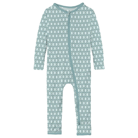 Print Coverall with 2 Way Zipper in Jade Wavy Lattice