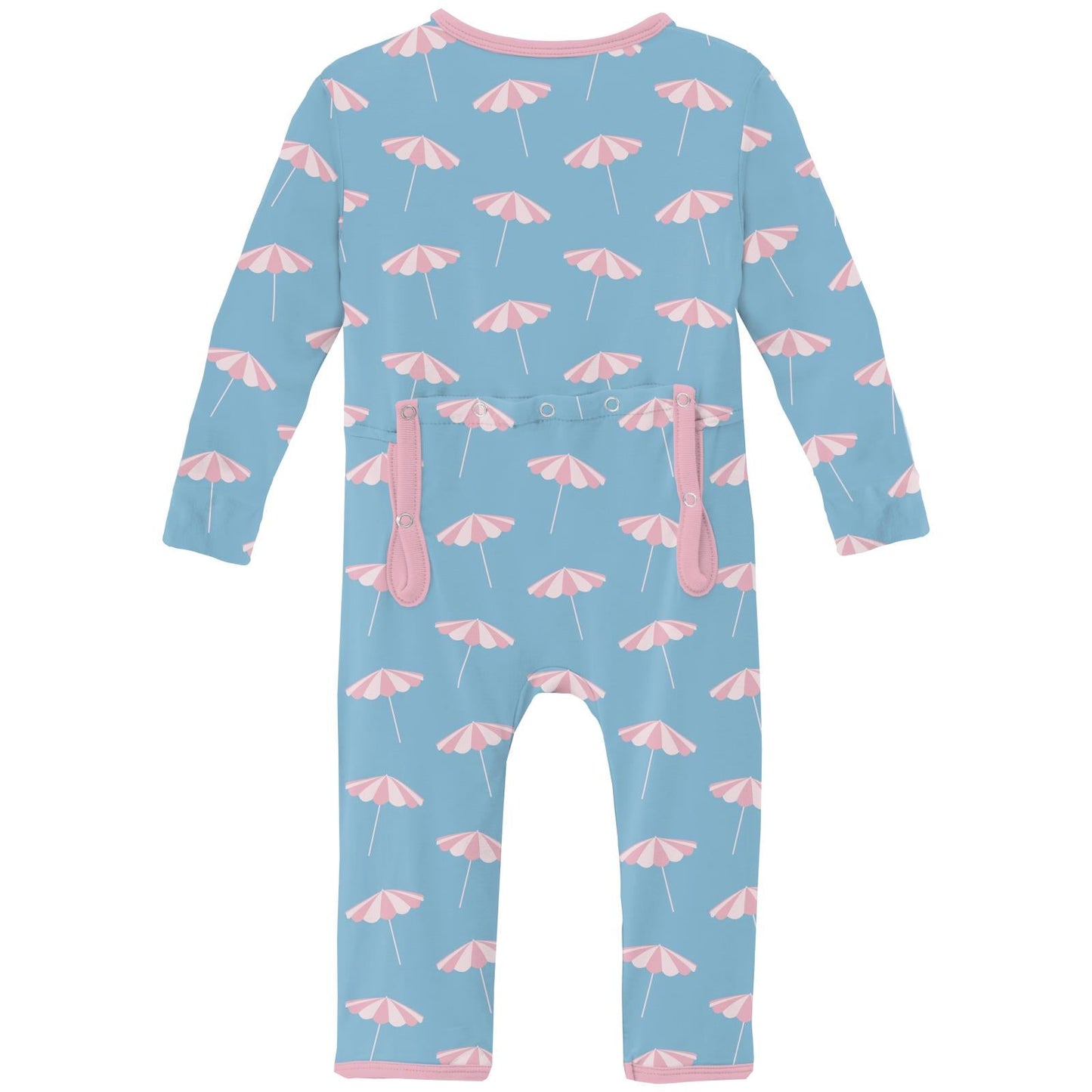 Print Coverall with 2 Way Zipper in Seaside Blue Beach Umbrellas