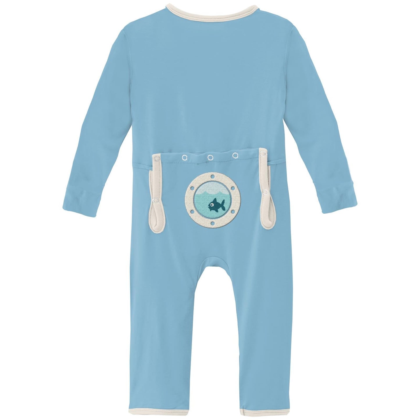 Applique Coverall with 2 Way Zipper in Seaside Blue Porthole