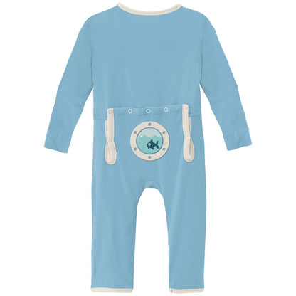 Applique Coverall with 2 Way Zipper in Seaside Blue Porthole