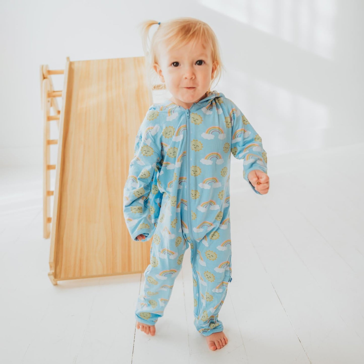 Print Bunny Romper in Sunshine and Rainbows