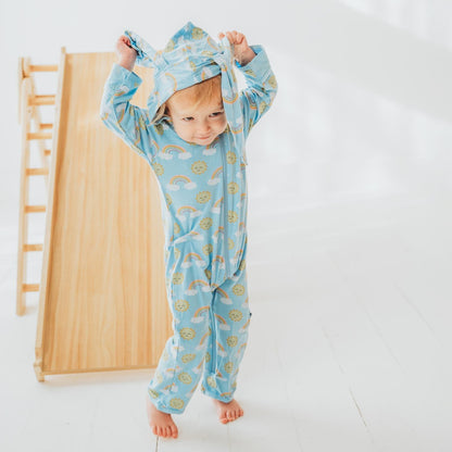 Print Bunny Romper in Sunshine and Rainbows