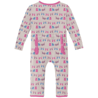 Print Coverall with 2 Way Zipper in Latte 3 Little Kittens